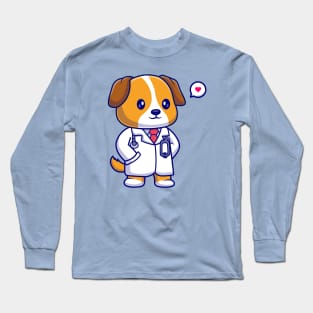 Cute Dog Doctor With Stethoscope Cartoon Long Sleeve T-Shirt